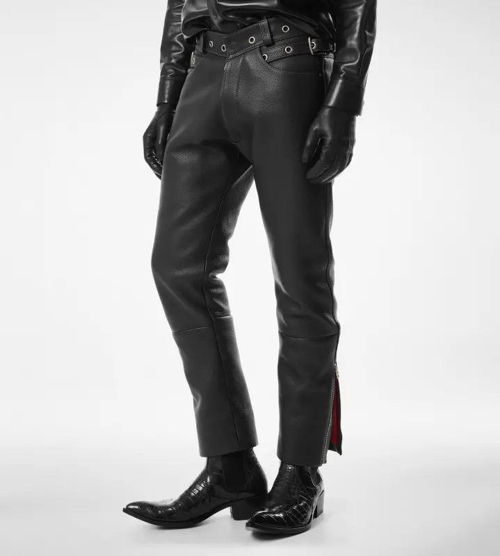 GRAIN LEATHER BIKER PANT BLACK online